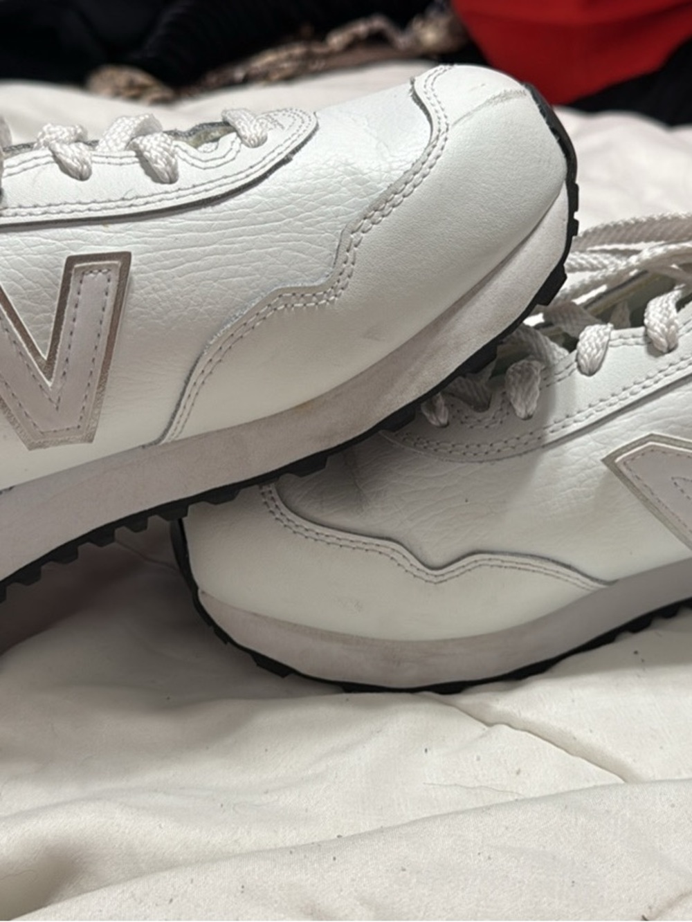 New Balance Women's White Leather Sneakers with Silver Accent